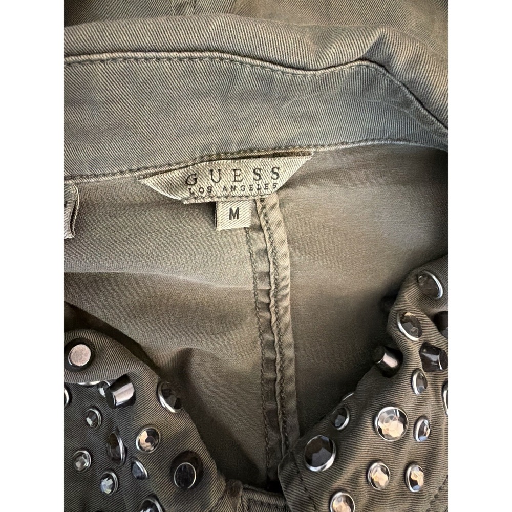 GUESS Womens Studded Military Jacket Olive Green Utility Cargo Size M - Picture 2 of 9